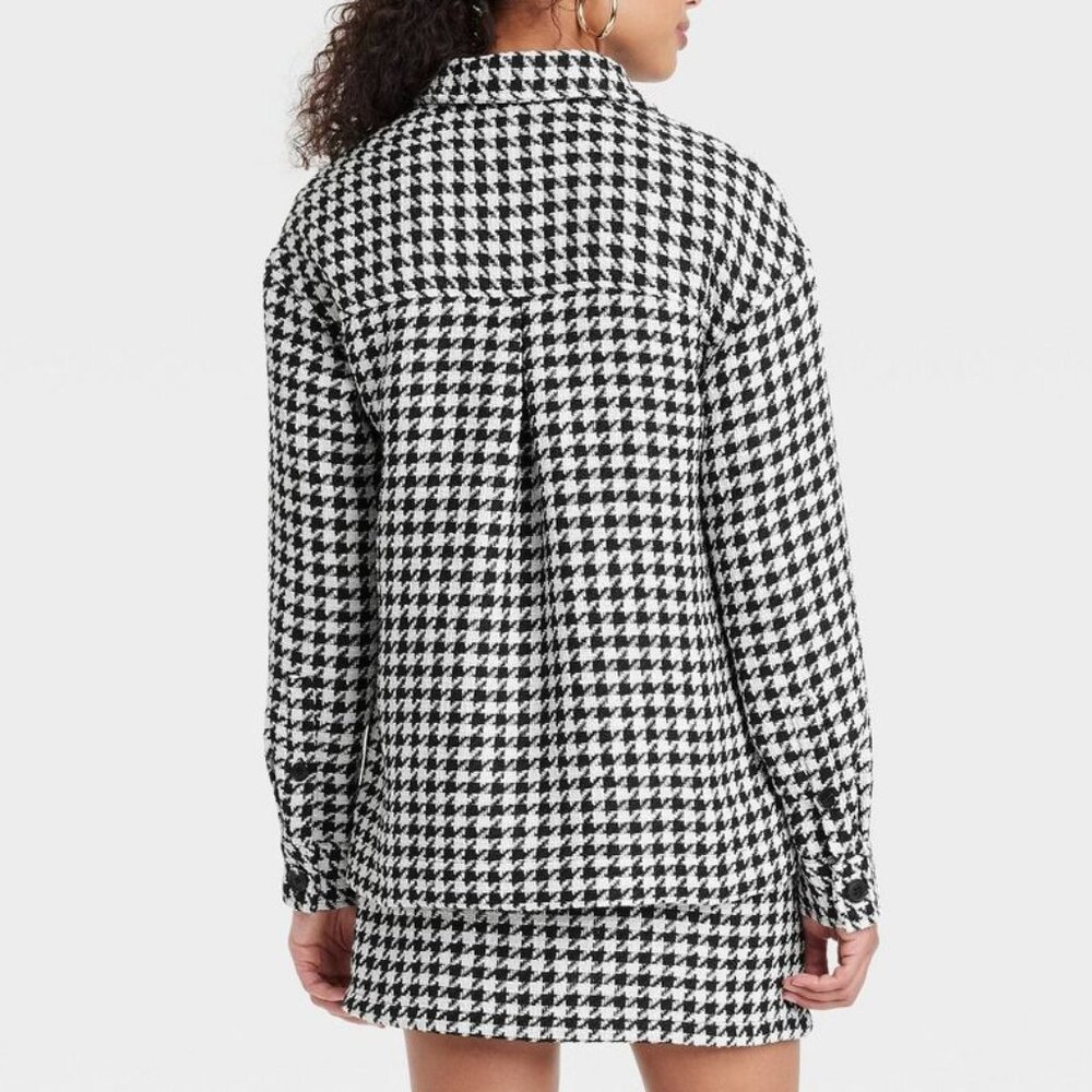 a new day Women's Long Sleeve Tweed Shacket - Black/Cream Houndstooth/NWT/M - Picture 2 of 11